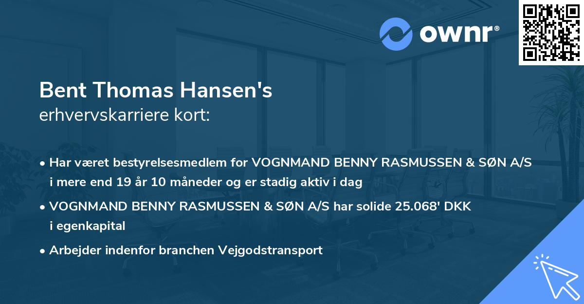 Bent Thomas Hansen's erhvervskarriere kort