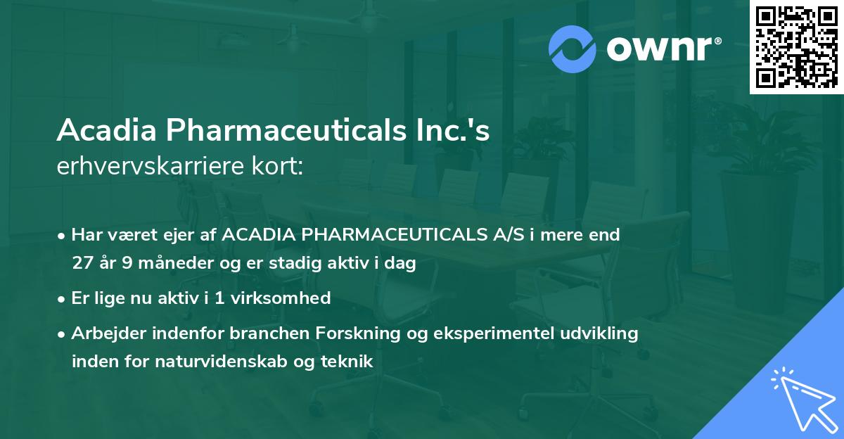 Acadia Pharmaceuticals Inc.'s erhvervskarriere kort