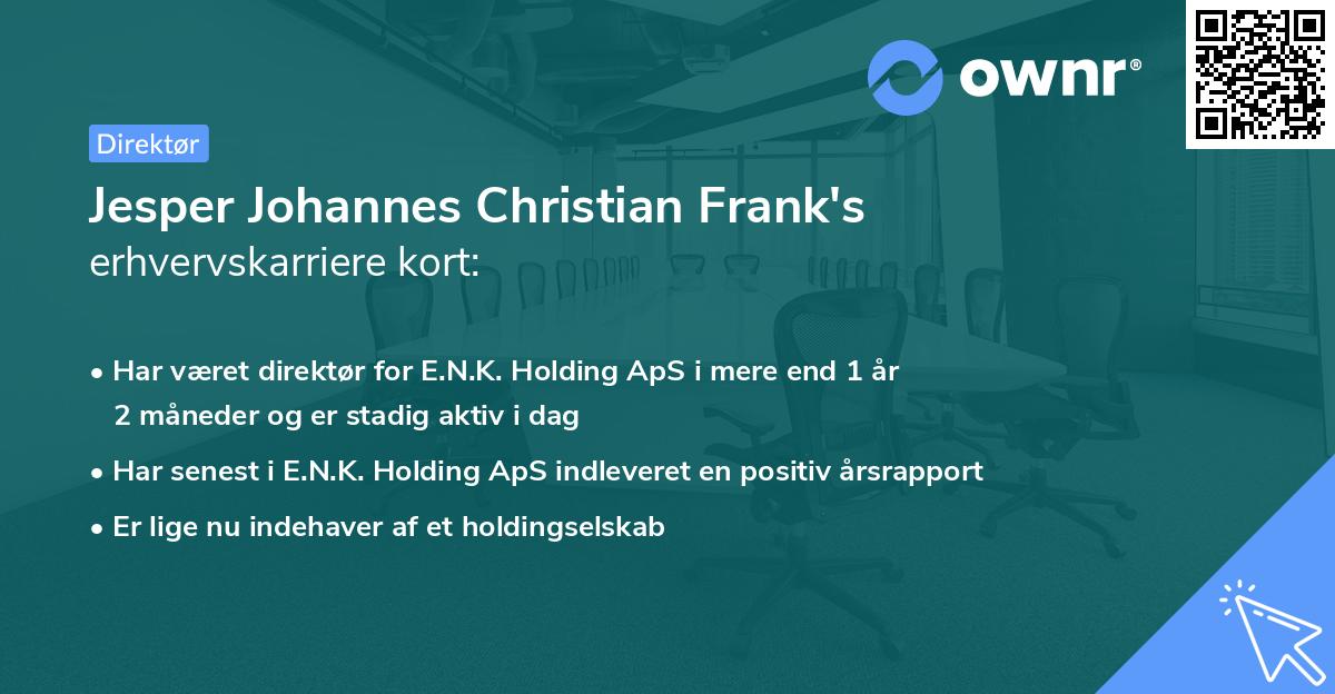 Jesper Johannes Christian Frank's erhvervskarriere kort