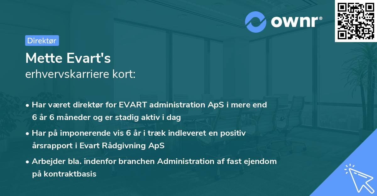 Mette Evart's erhvervskarriere kort