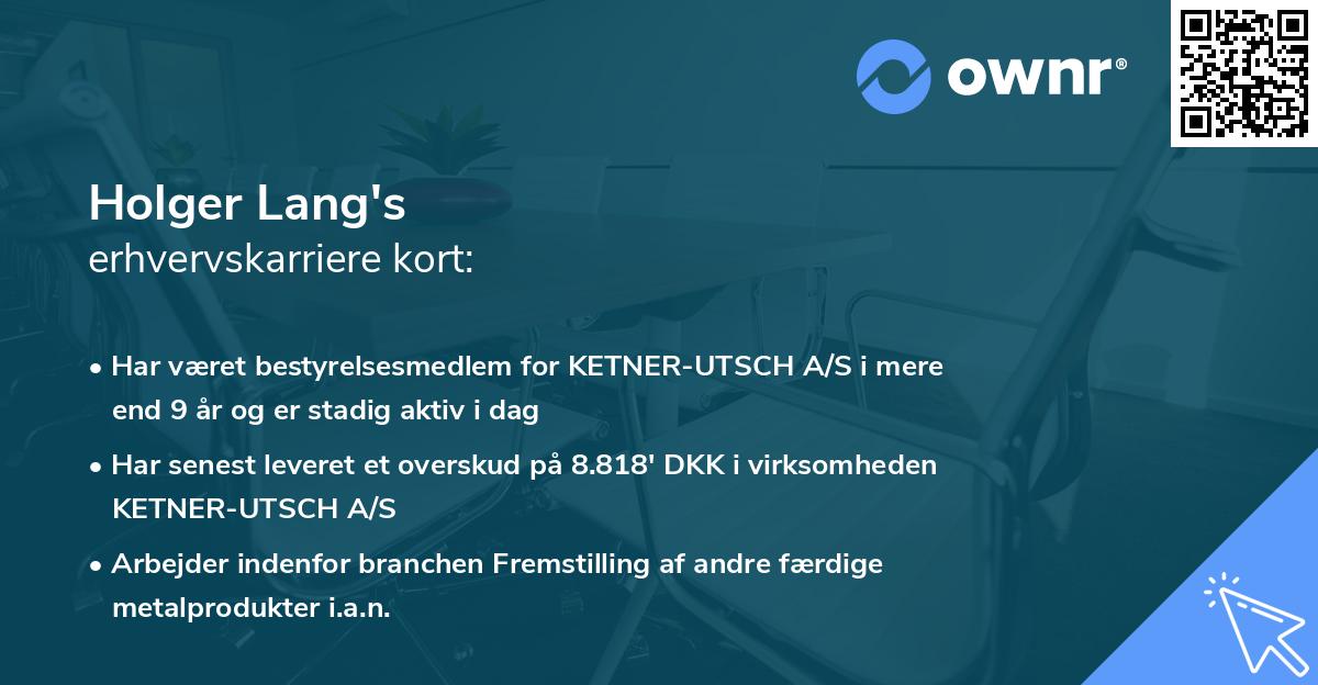 Holger Lang's erhvervskarriere kort