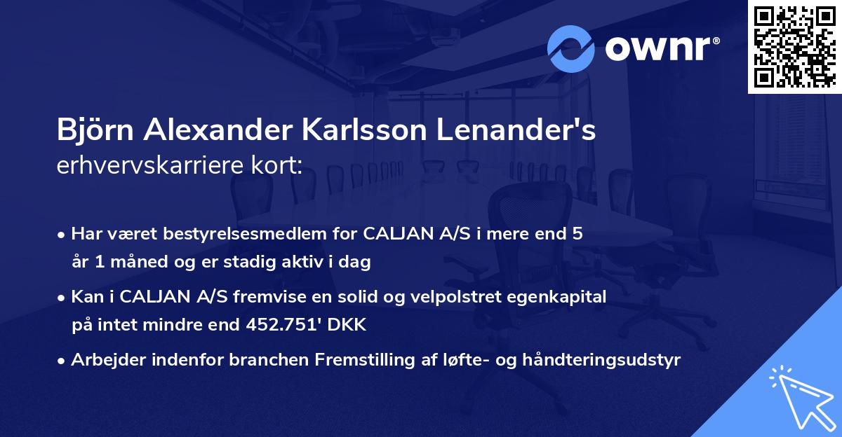 Björn Alexander Karlsson Lenander's erhvervskarriere kort