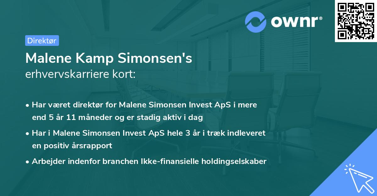 Malene Kamp Simonsen's erhvervskarriere kort