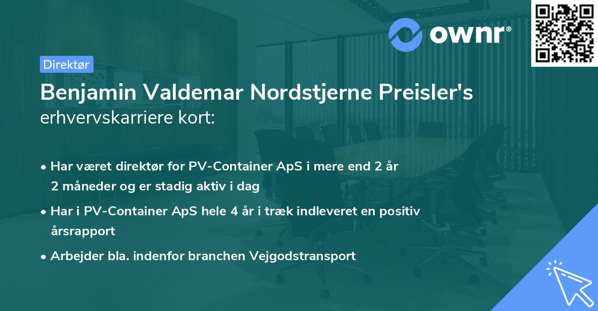 Benjamin Valdemar Nordstjerne Preisler's erhvervskarriere kort