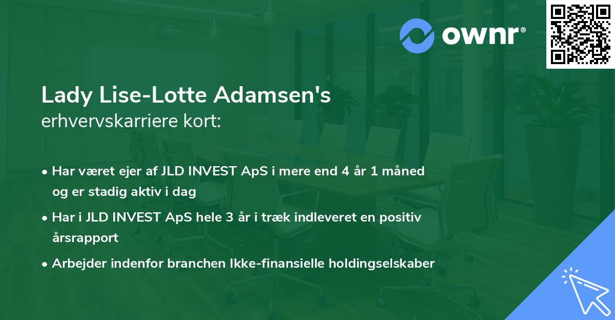 Lady Lise-Lotte Adamsen's erhvervskarriere kort
