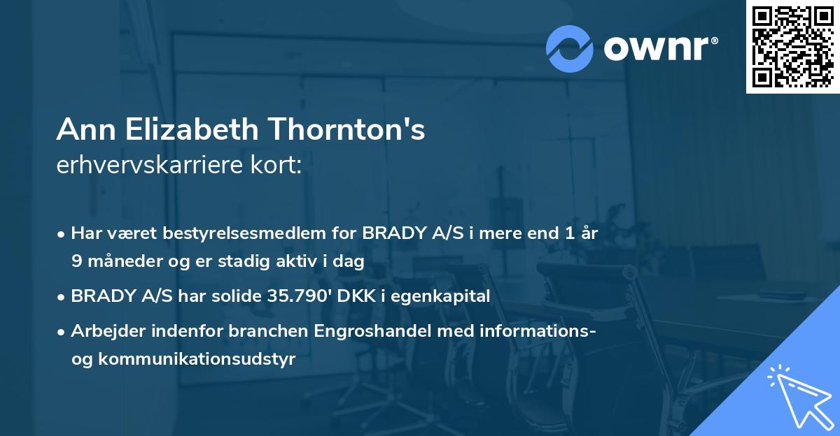 Ann Elizabeth Thornton's erhvervskarriere kort