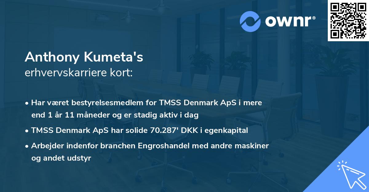 Anthony Kumeta's erhvervskarriere kort