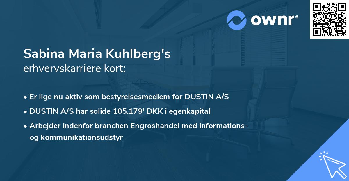 Sabina Maria Kuhlberg's erhvervskarriere kort