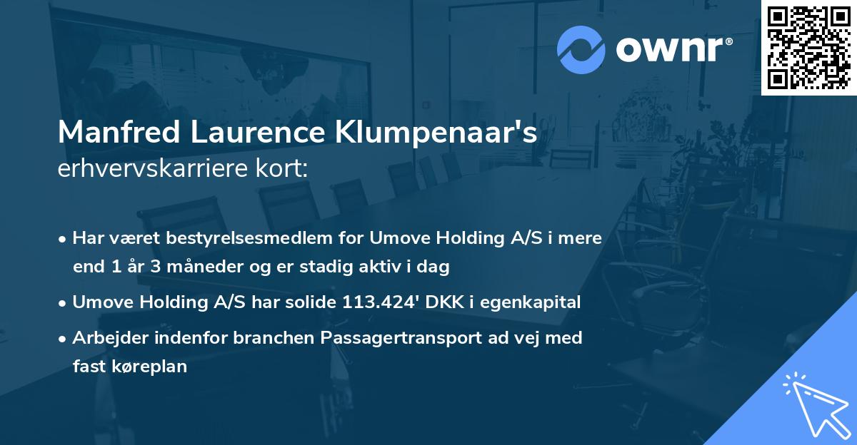 Manfred Laurence Klumpenaar's erhvervskarriere kort