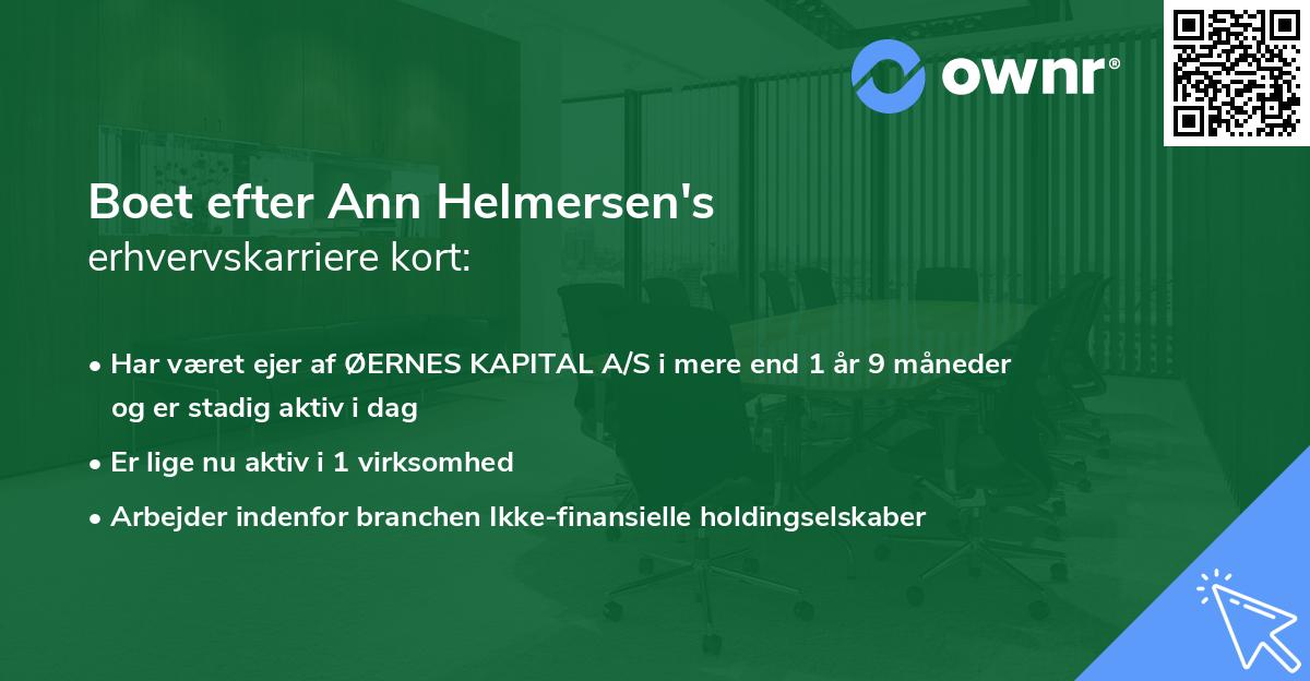 Boet efter Ann Helmersen's erhvervskarriere kort