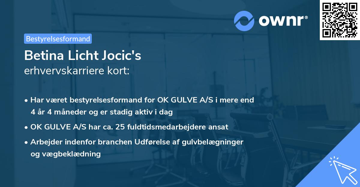 Betina Licht Jocic's erhvervskarriere kort
