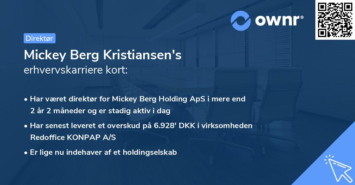 Mickey Berg Kristiansen's erhvervskarriere kort