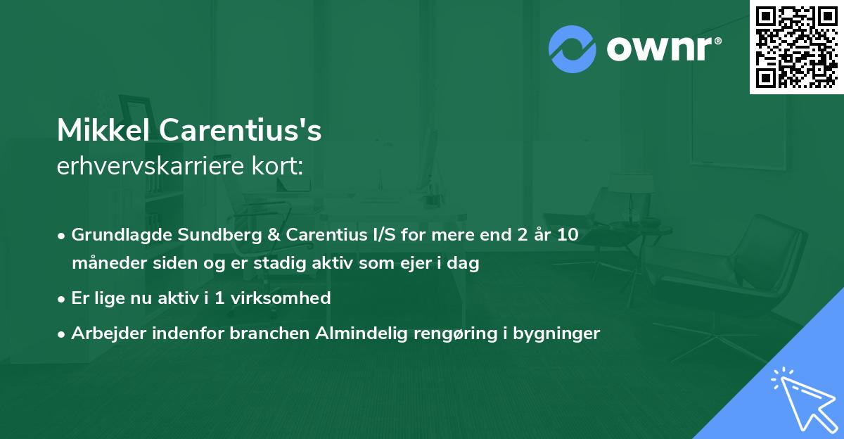 Mikkel Carentius's erhvervskarriere kort