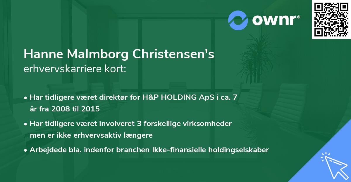 Hanne Malmborg Christensen's erhvervskarriere kort