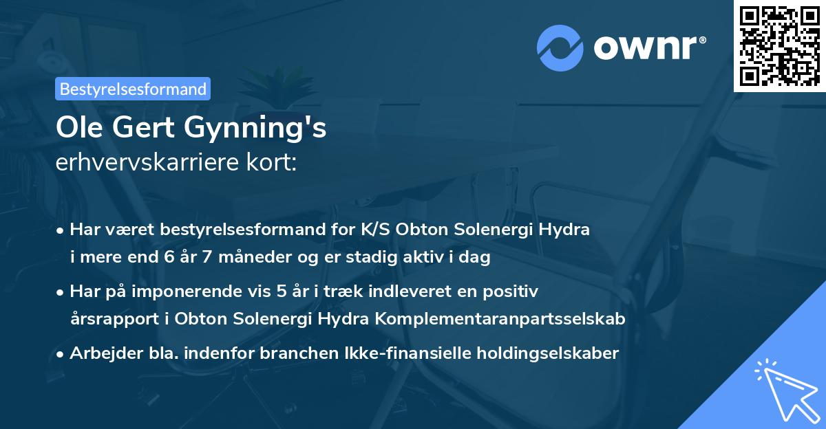 Ole Gert Gynning's erhvervskarriere kort