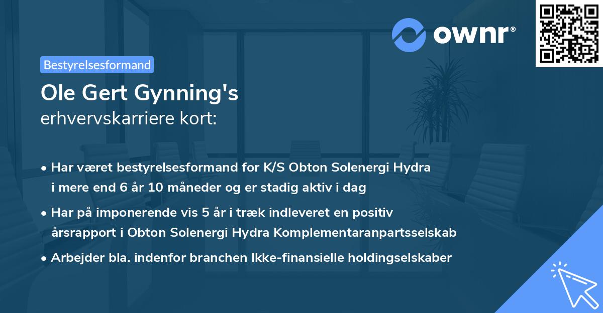 Ole Gert Gynning's erhvervskarriere kort