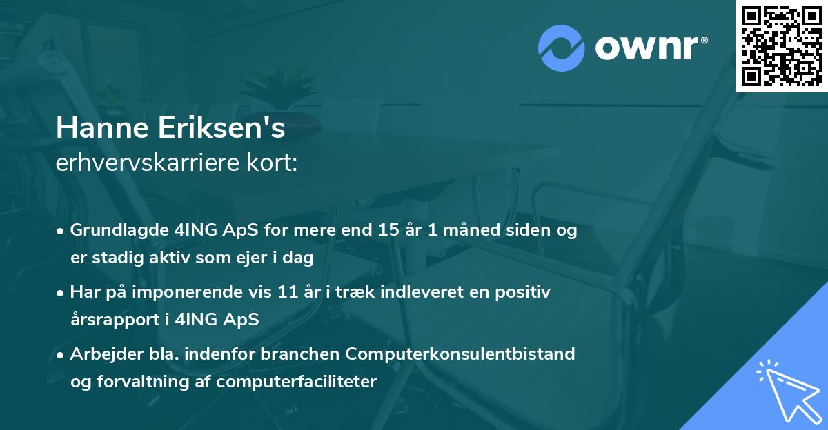 Hanne Eriksen's erhvervskarriere kort