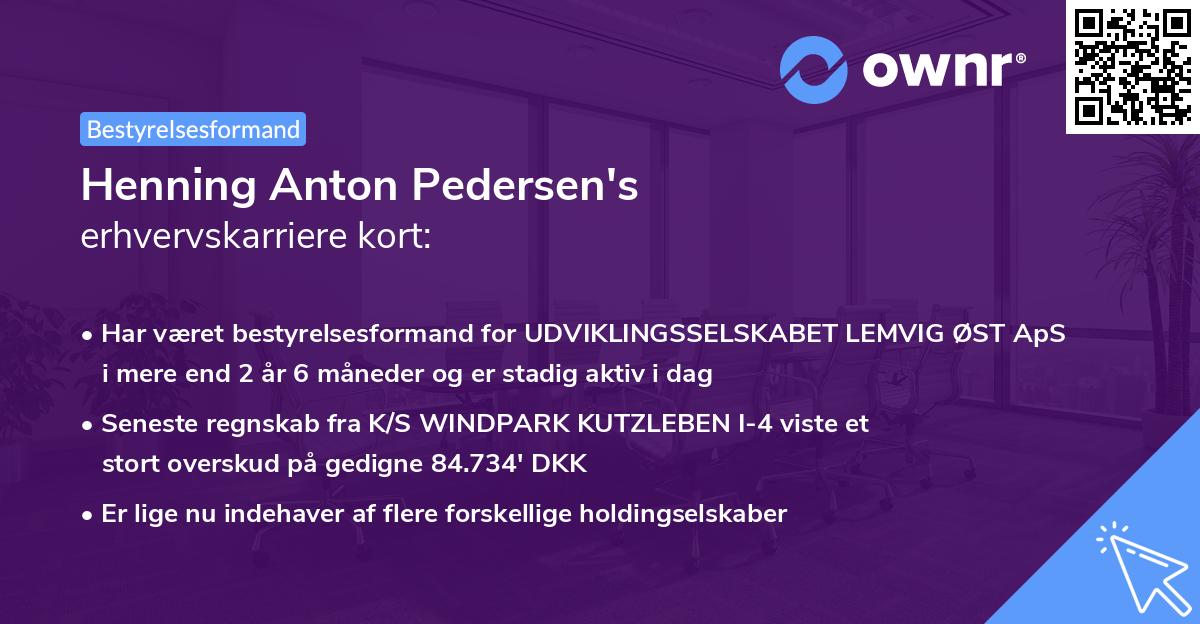 Henning Anton Pedersen's erhvervskarriere kort