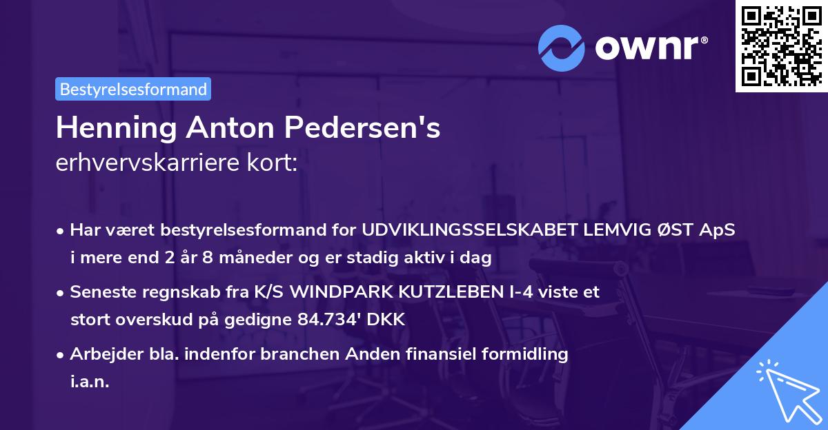 Henning Anton Pedersen's erhvervskarriere kort