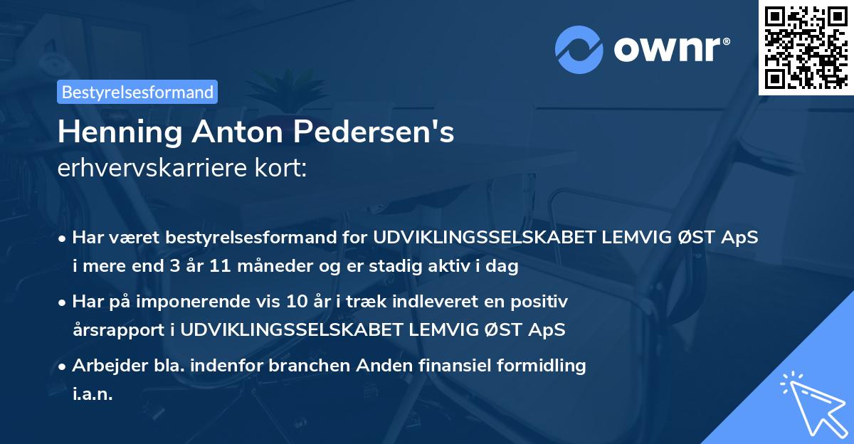 Henning Anton Pedersen's erhvervskarriere kort