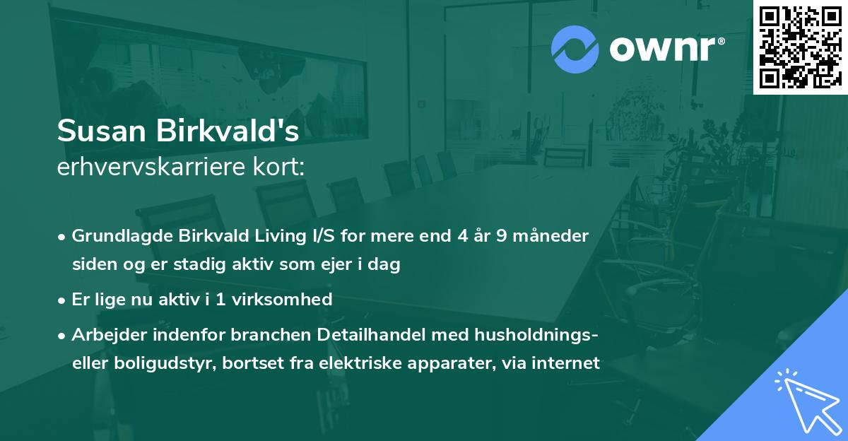 Susan Birkvald's erhvervskarriere kort