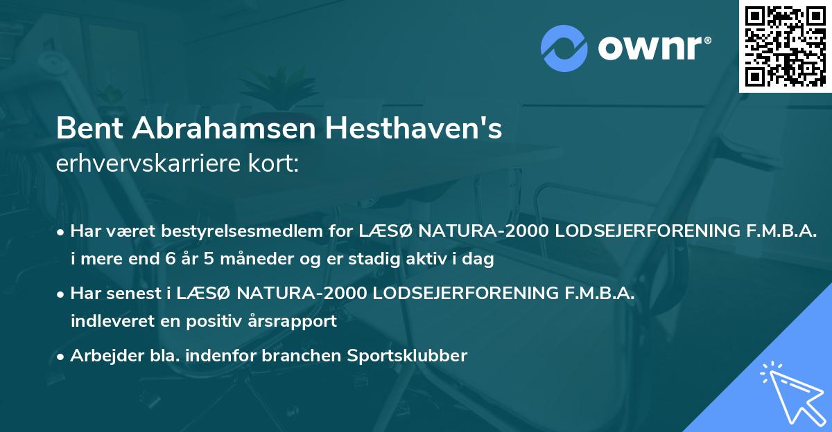 Bent Abrahamsen Hesthaven's erhvervskarriere kort