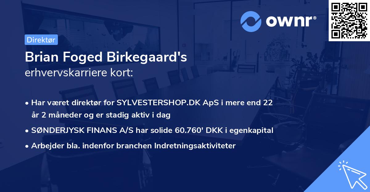 Brian Foged Birkegaard's erhvervskarriere kort