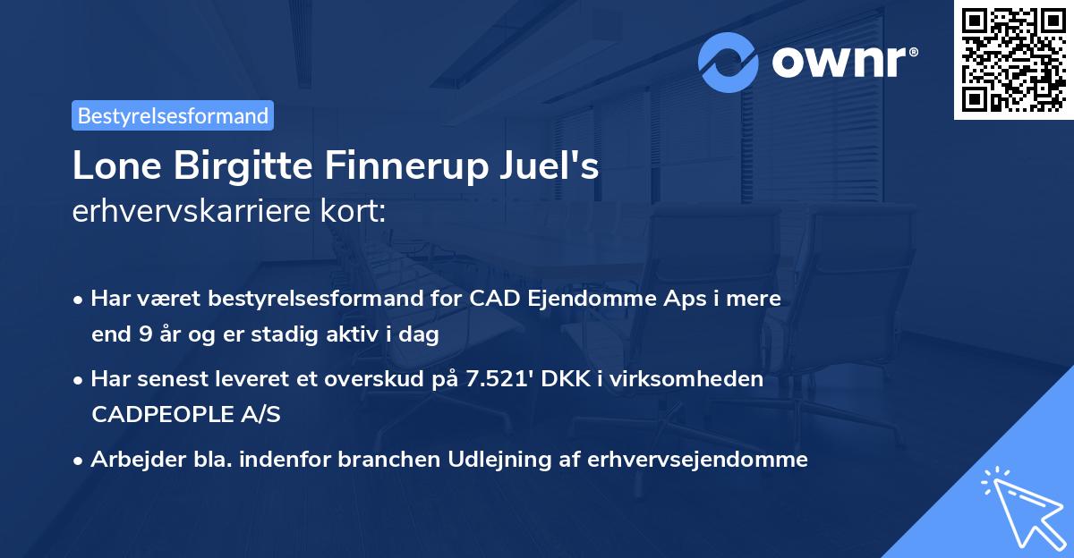 Lone Birgitte Finnerup Juel's erhvervskarriere kort