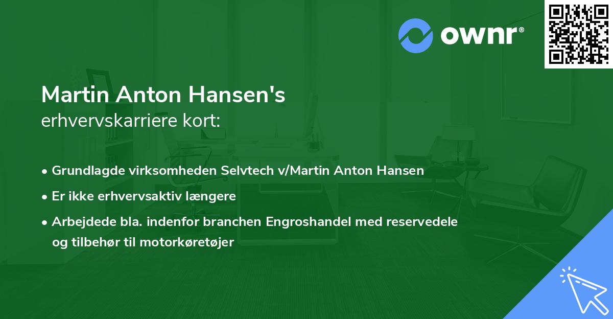 Martin Anton Hansen's erhvervskarriere kort