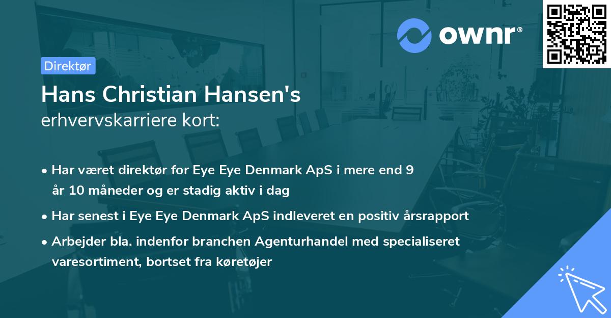 Hans Christian Hansen's erhvervskarriere kort