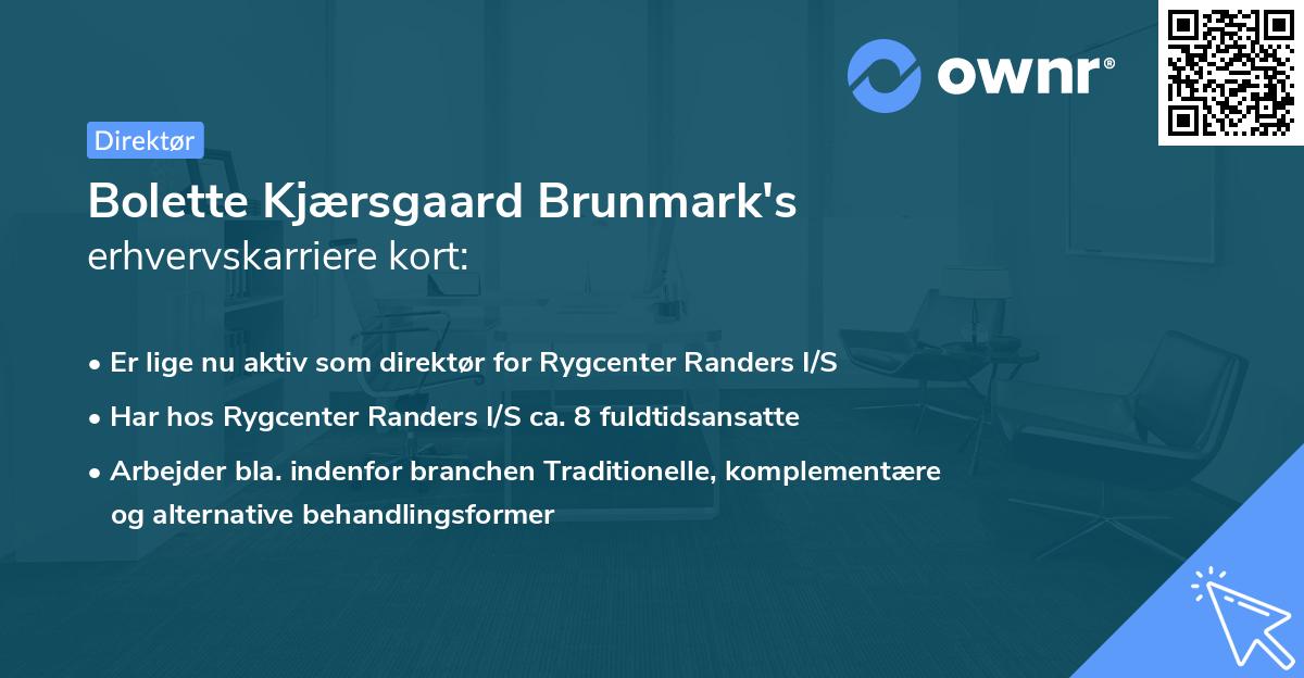 Bolette Kjærsgaard Brunmark's erhvervskarriere kort