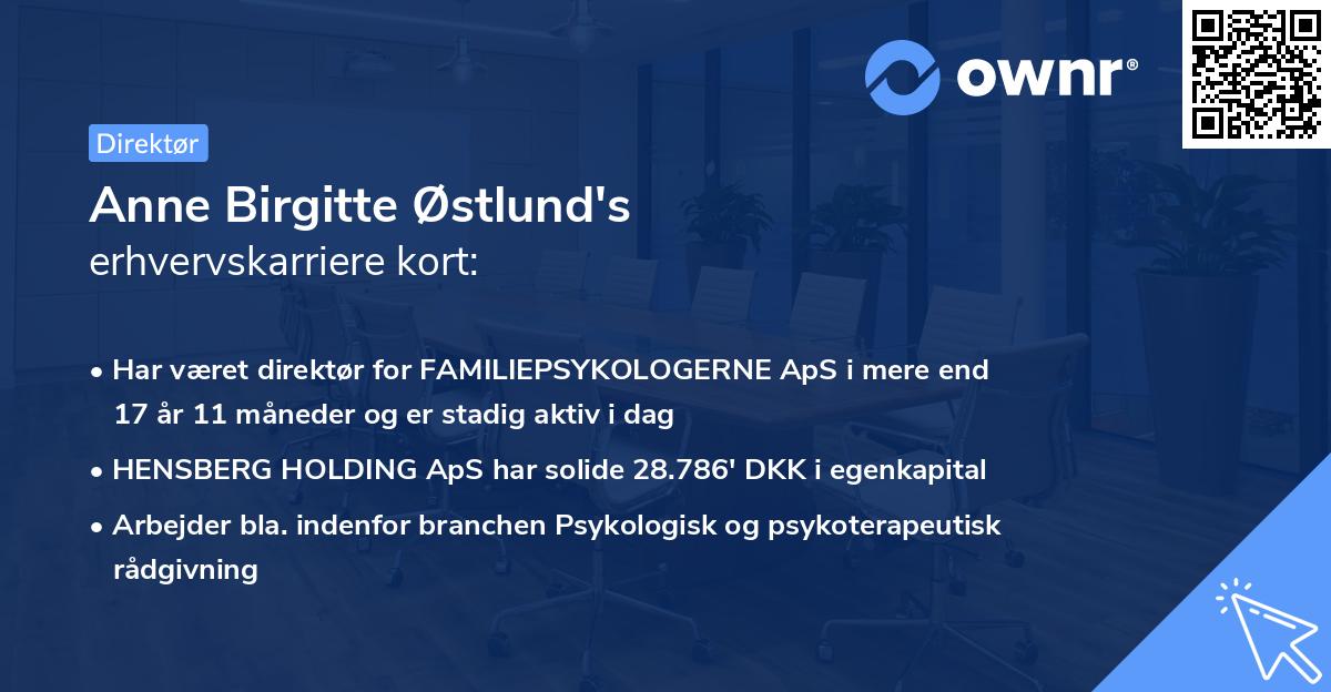 Anne Birgitte Østlund's erhvervskarriere kort