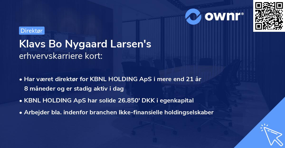 Klavs Bo Nygaard Larsen's erhvervskarriere kort