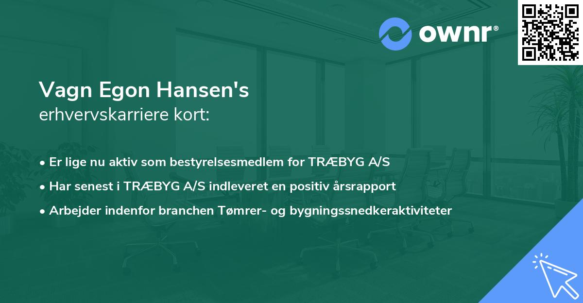 Vagn Egon Hansen's erhvervskarriere kort