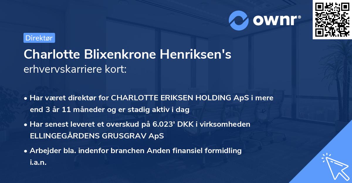 Charlotte Blixenkrone Henriksen's erhvervskarriere kort