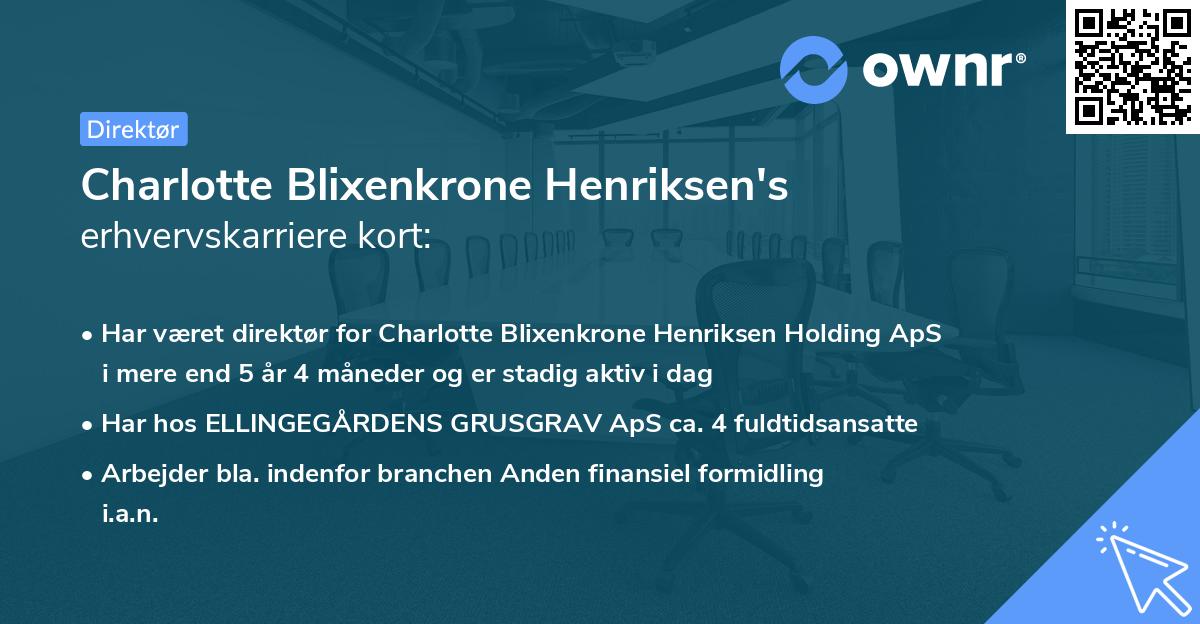 Charlotte Blixenkrone Henriksen's erhvervskarriere kort