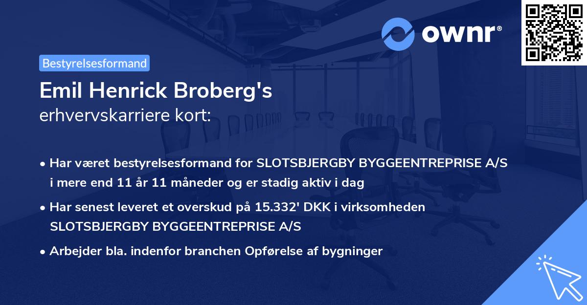 Emil Henrick Broberg's erhvervskarriere kort