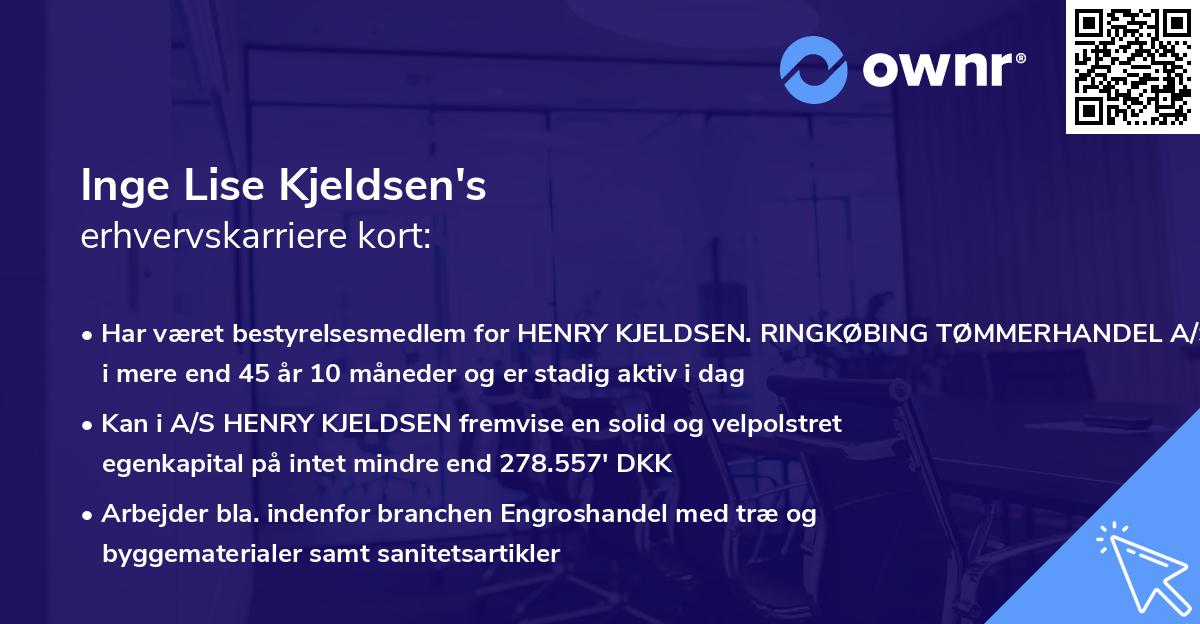Inge Lise Kjeldsen's erhvervskarriere kort