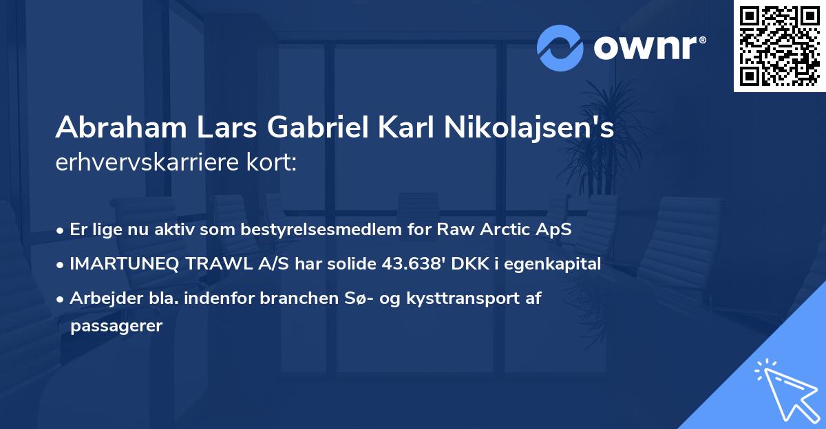 Abraham Lars Gabriel Karl Nikolajsen's erhvervskarriere kort