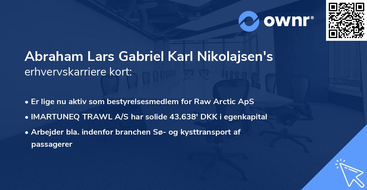 Abraham Lars Gabriel Karl Nikolajsen's erhvervskarriere kort