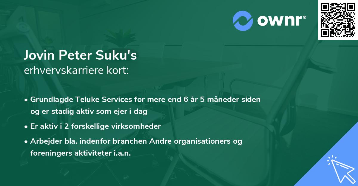Jovin Peter Suku's erhvervskarriere kort