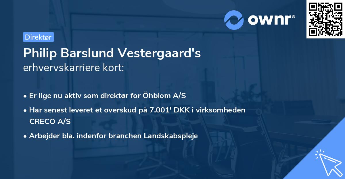 Philip Barslund Vestergaard's erhvervskarriere kort