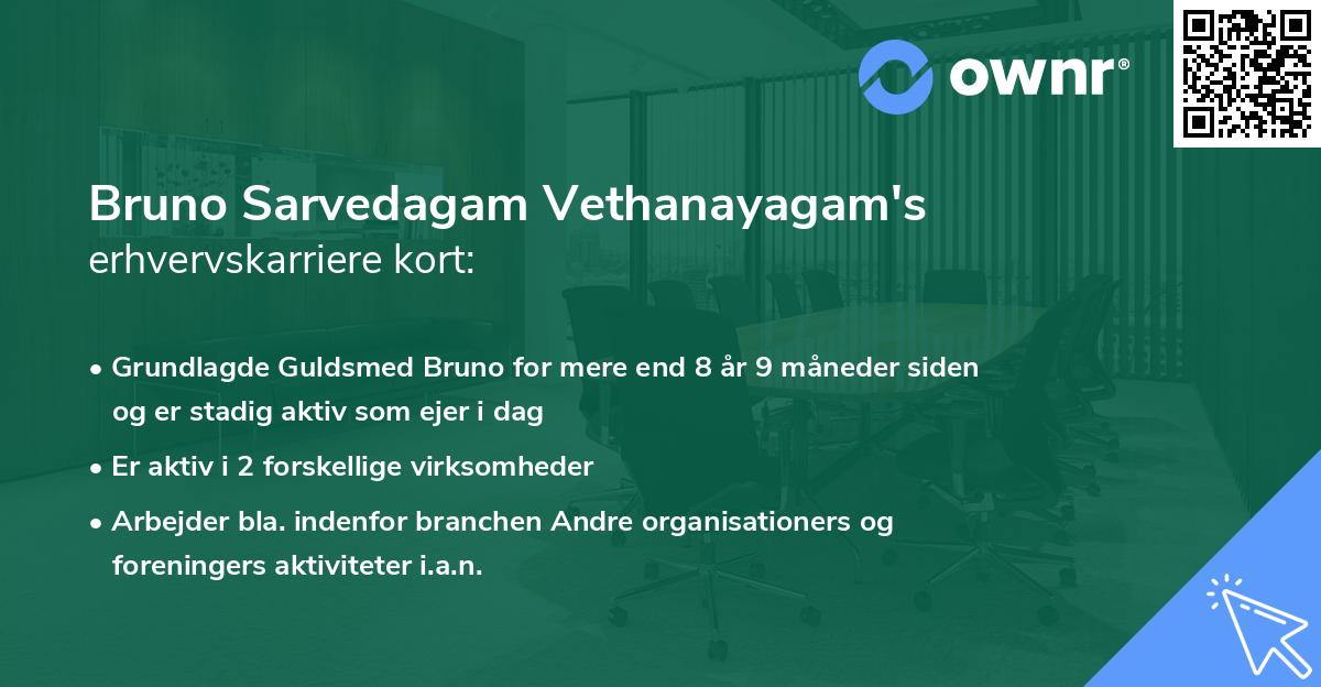 Bruno Sarvedagam Vethanayagam's erhvervskarriere kort