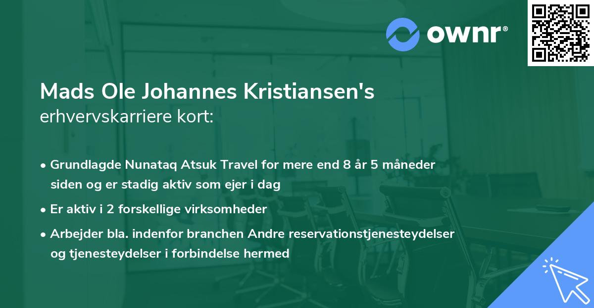 Mads Ole Johannes Kristiansen's erhvervskarriere kort