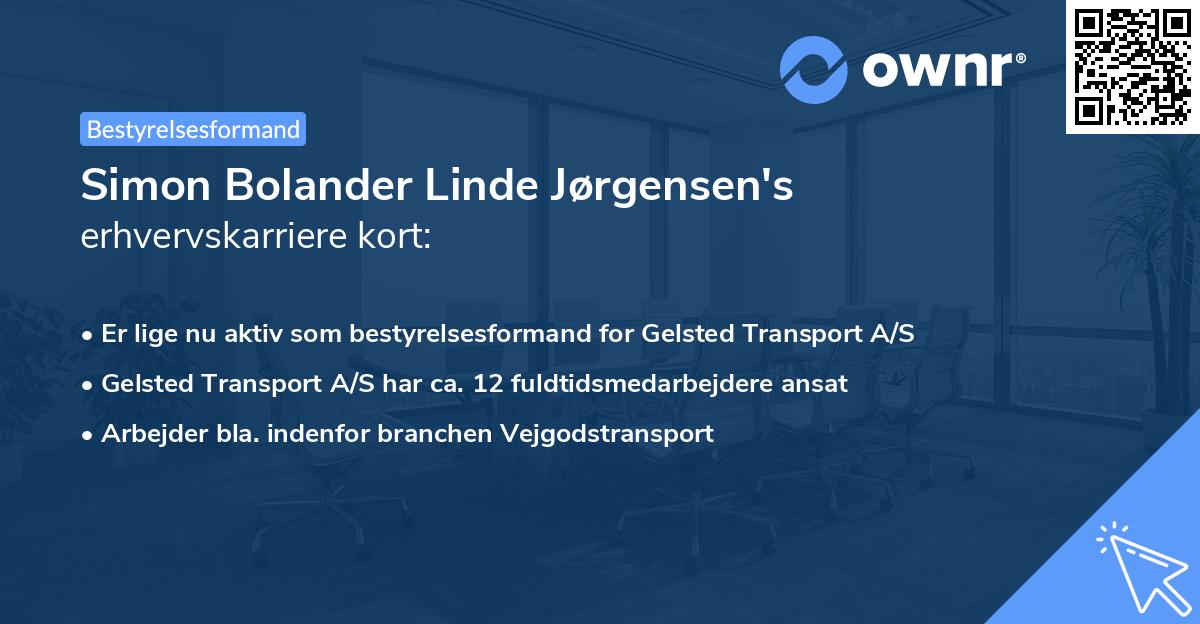 Simon Bolander Linde Jørgensen's erhvervskarriere kort