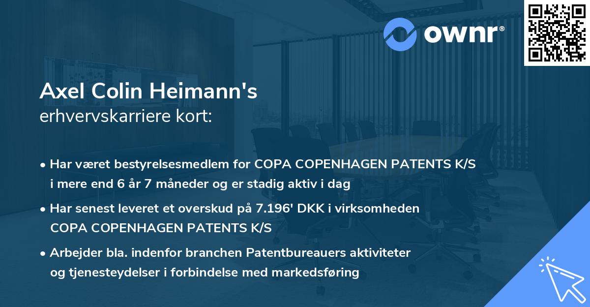 Axel Colin Heimann's erhvervskarriere kort