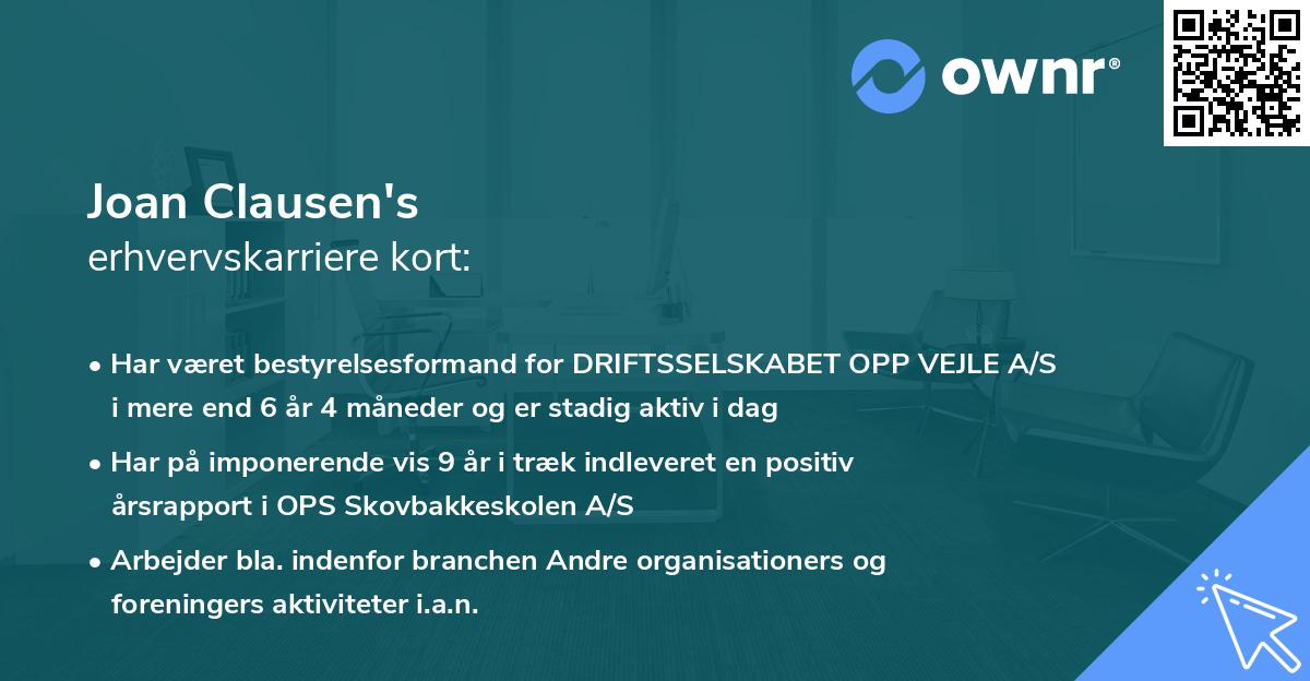 Joan Clausen's erhvervskarriere kort