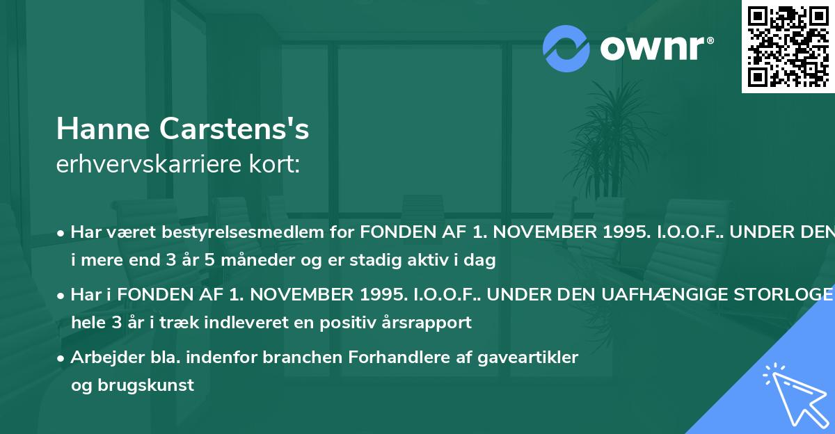 Hanne Carstens's erhvervskarriere kort