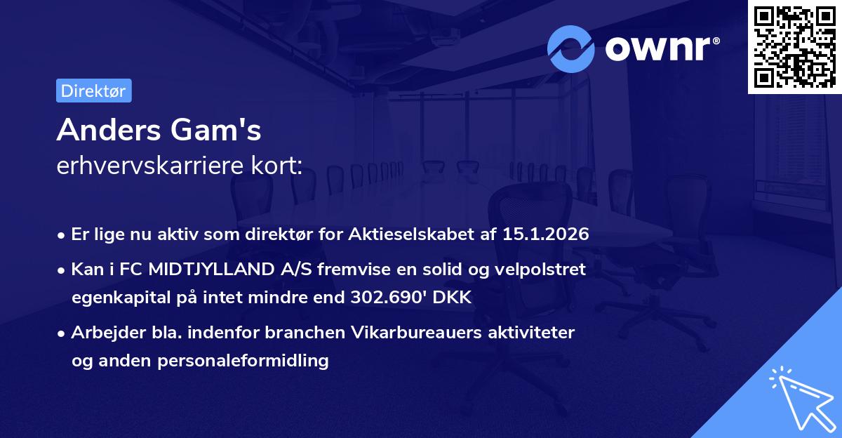 Anders Gam's erhvervskarriere kort