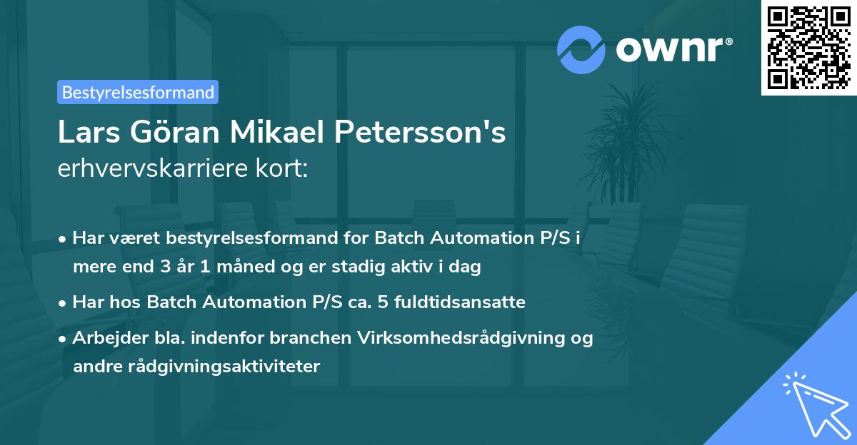 Lars Göran Mikael Petersson's erhvervskarriere kort